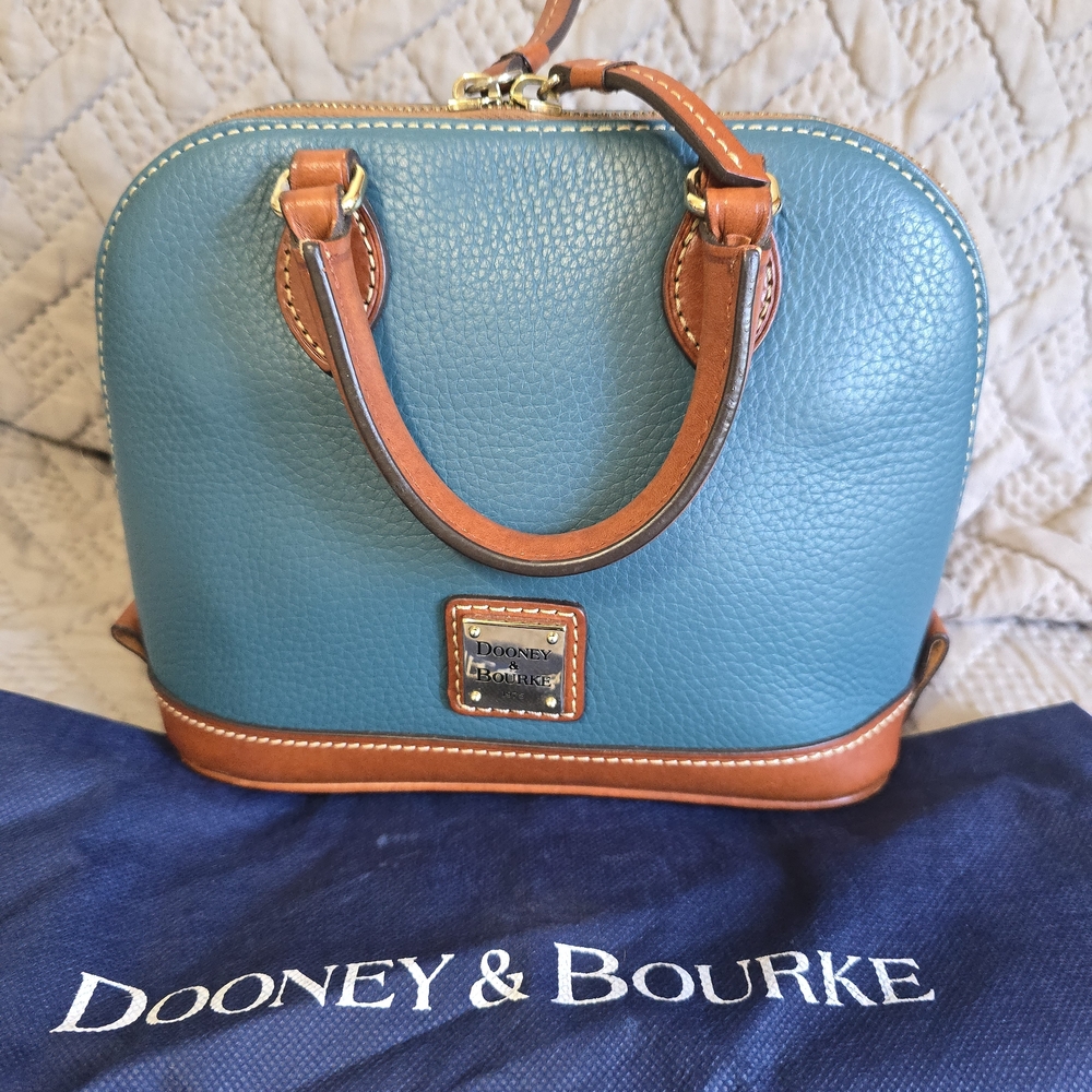 Dooney & Bourke Bitsy Bag Zip Zip Satchel. Teal and Brown